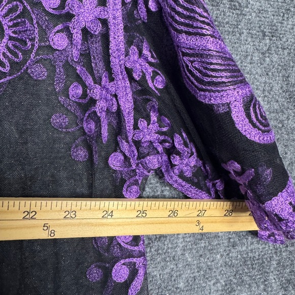 WoWo Kimono Womens XL‎ Purple Floral Embroidered Butterfly Whimsigoth Cover Up - Picture 6 of 9
